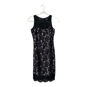 White House Black Market Women Sleeveless Black Floral Lace Sheath Dress Size 00
